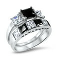 thumbnail image 3 of His Hers Sterling Black Simulated Diamond CZ Bridal Wedding Band Engagement Ring Set Men Women, 3 of 7