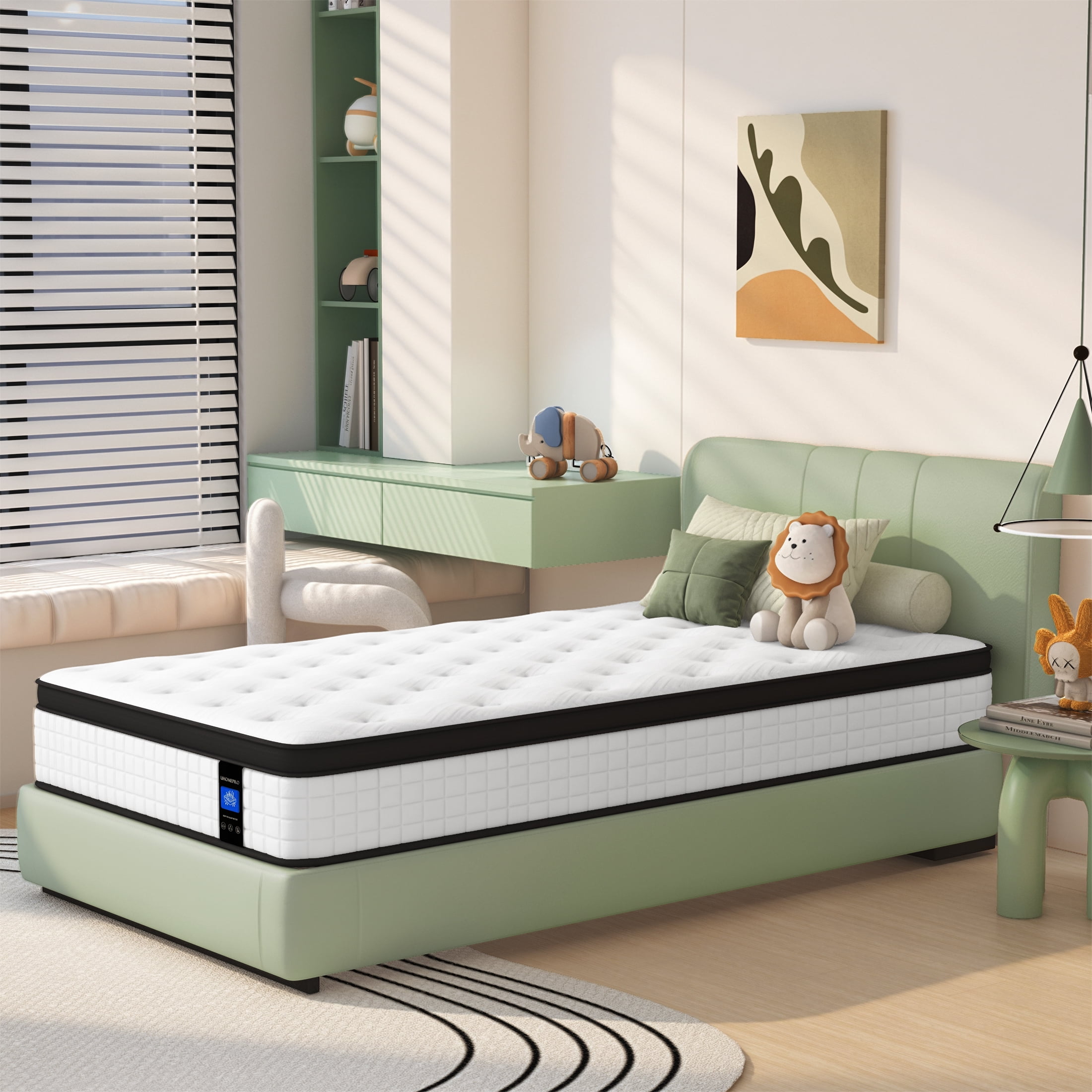 12 inch Twin Mattress, Sesslife Memory Foam Mattress in a Box, Cooling Gel Hybrid Mattress with Knitted Fabric, Twin Size Individual Pocket Spring Mattress, Medium Firm, CertiPUR-US, White/Black