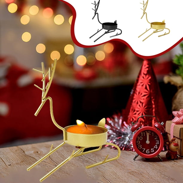 Fiudx Candelabro de Ciervo, Diseño Navideño de Hierro, Decoración Única para La Mesa, Ambiente Cálido, Decoración Del Hogar, Regalo Familiar, Tamaño 12 X 11,3 X 5 Cm.