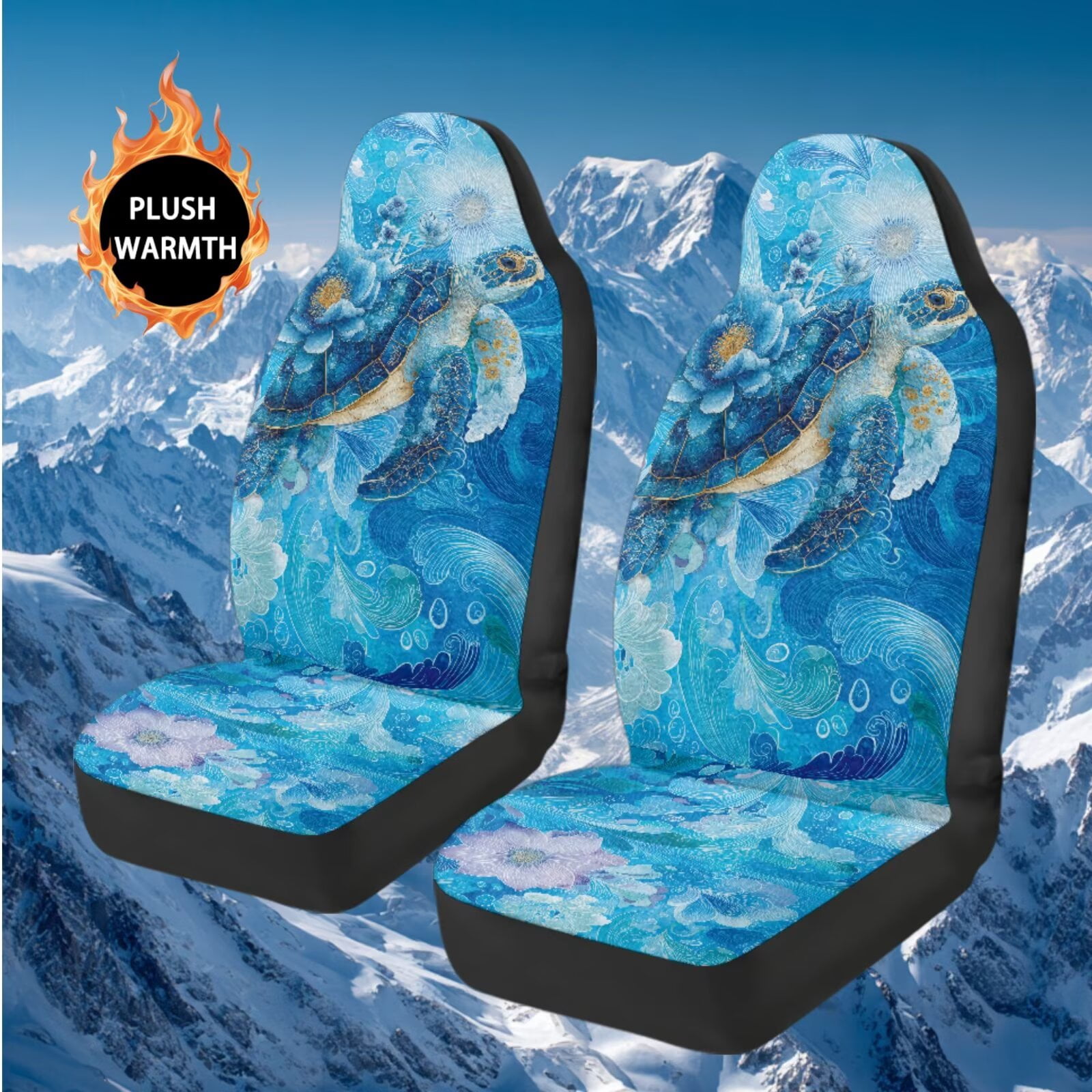 Uorisanigo Car Seat Cover for Cars SUV Trucks Universal Fit, Fashion 2-Pack Blue Turtle Auto Front Seats Protection, Soft Plush Car Seat Cushions, Comfortable