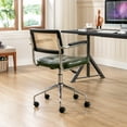 thumbnail image 3 of Zesthouse Mid Century Faux Leather Home Office Chair with Rattan Back, 360° Swivel Upholstered Desk Chair with Arms, Tufted Computer Task Chair for Living Room & Office Room, Green, 3 of 13
