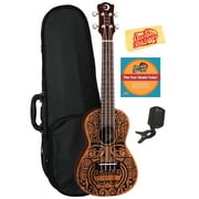 Luna Tribal Concert Ukulele Bundle with Hard Case, Tuner, Austin Bazaar Instructional DVD, and Polishing Cloth