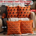 thumbnail image 2 of Halloween Pumpkin Plush Throw Pillow Covers Set of 2 – 18x18 Inch Soft Fuzzy Orange Decorative Cushion Cases with 3D Witch Hat & Bat Jack-O'-Lantern Patterns for Autumn Couch Sofa Bed Halloween Decor, 2 of 7