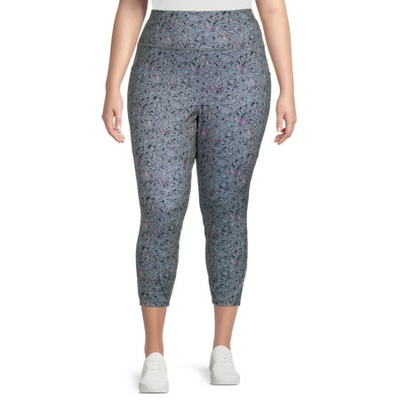 Reebok Women's Plus Size Printed High Rise 7/8 Leggings with Side Pockets