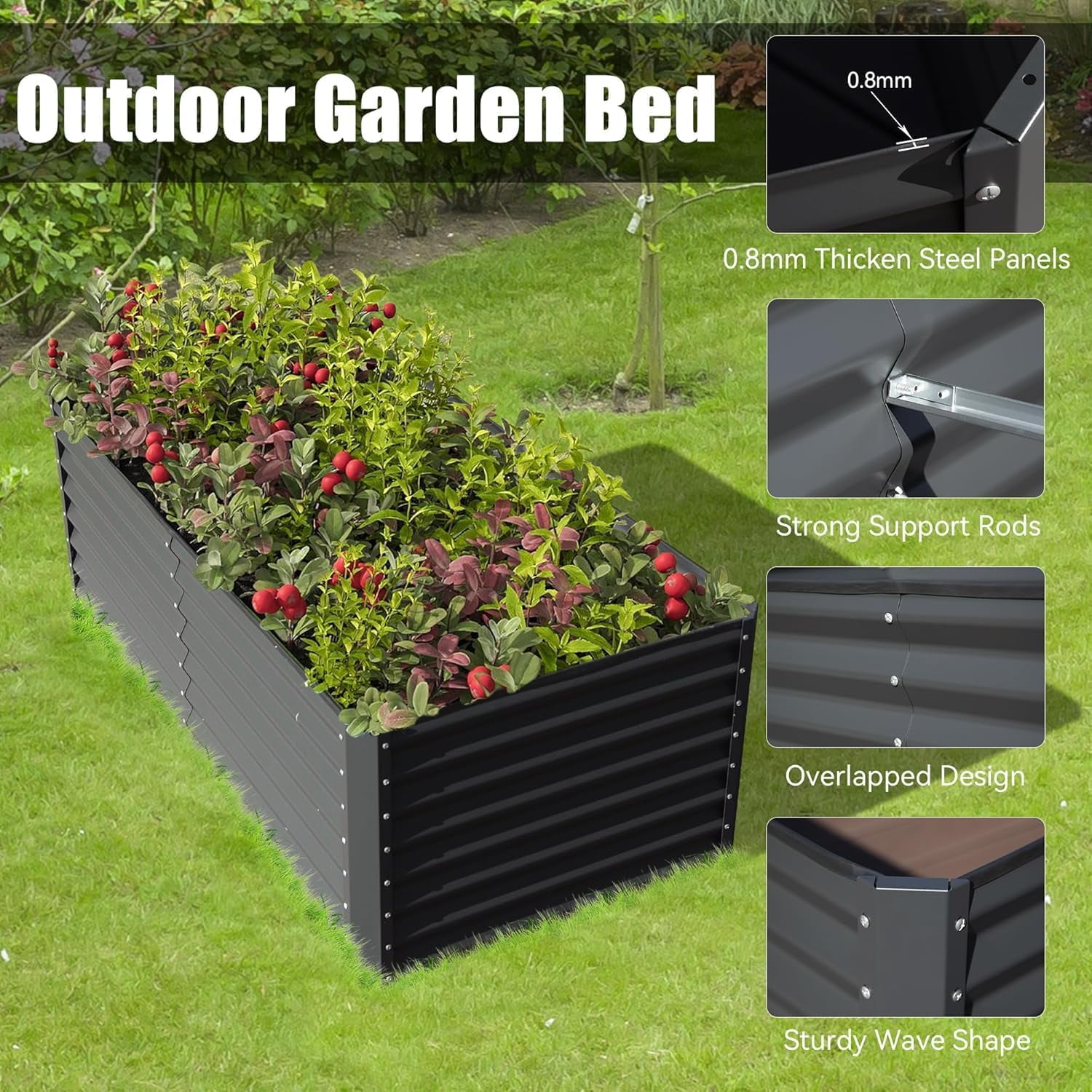 Galvanized Raised Garden Bed, Outdoor Planter Garden Boxes Large Metal Planter Box for Gardening Vegetables Fruits Flowers, Dark Gray 6x3x1.5Ft