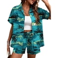 thumbnail image 2 of Youpwaven Women's 2-Piece Hawaii Vacation Set, Tropical Floral Print Short Sleeve Shirt and Shorts, Summer Beach Holiday Button Down Outfit, Casual Loose Fit Loungewear, 2 of 8