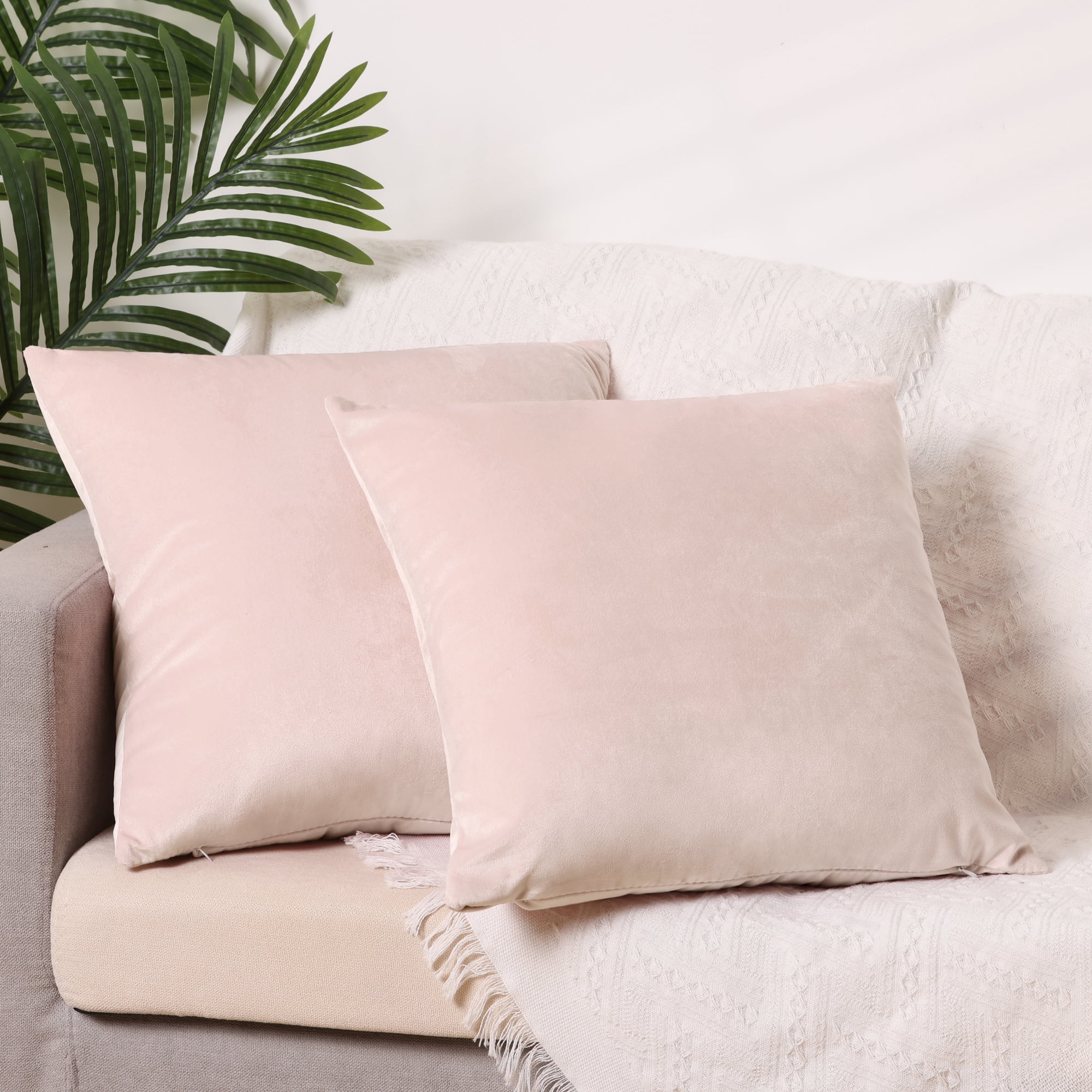 Unique Bargains Velvet Modern Zipper Cushion Decorative Throw Pillow Covers (2 Count) Pink 18" x 18"