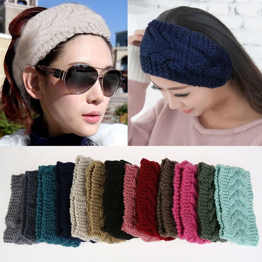 Women Headband Crochet Knit Hairband Winter Ear Warmer Headwrap 9 Colors UK