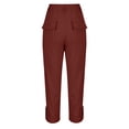 thumbnail image 3 of WAYUTE Women High Waist Straight Leg Cargo Pants Button Zip Front Patch Pockets Ankle Length Casual Chino Trousers Outdoor,,2XL, 3 of 5