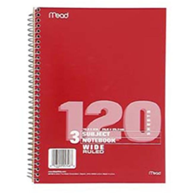 Mead 3 Subject Wide Ruled SpiralBound Notebook 10.5"X8"120 Sheets