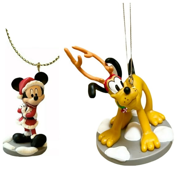 Pluto Dog & Mickey Reindeer Santa Candy Cane Ornament Holiday Figure Figurine 3” New