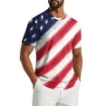 thumbnail image 2 of Men's American Flag T-Shirt Cotton-Like Stretch Jersey Patriotic Short Sleeve Crew Neck Tee Wave Art Blue L, 2 of 6