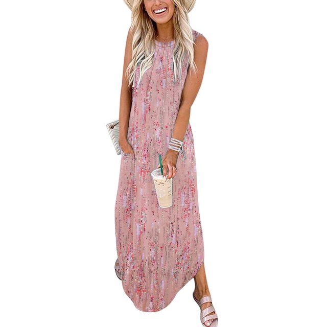 Vestido largo Zeagoo Floral para mujer, verano 2025, rosa claro, XL