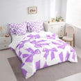 thumbnail image 3 of jejeloiu Ribbon Bowtie Print 7-Piece Bedding Comforter Set,White Purple King Bedding Sets For Kids Reversible, 3 of 8