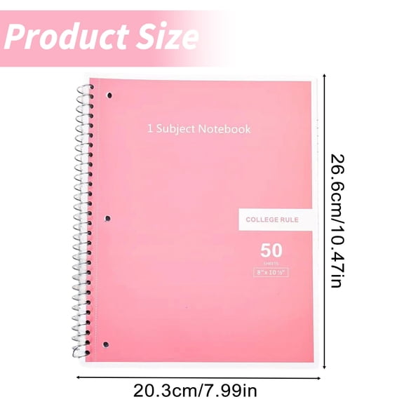 Clearance Sale! 1PC Wirebound Notebook, College Ruled 50-Sheet Journal with Dividers & Perforated Pages, Paper, for Office & Home, (26.6x20.3cm, Pink)