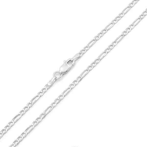 925 Italian Sterling Silver 2.5mm Solid Figaro Chain, FREE Microfiber Cloth, ITProLux Link Mens Womens Necklace, Giorgio Bergamo