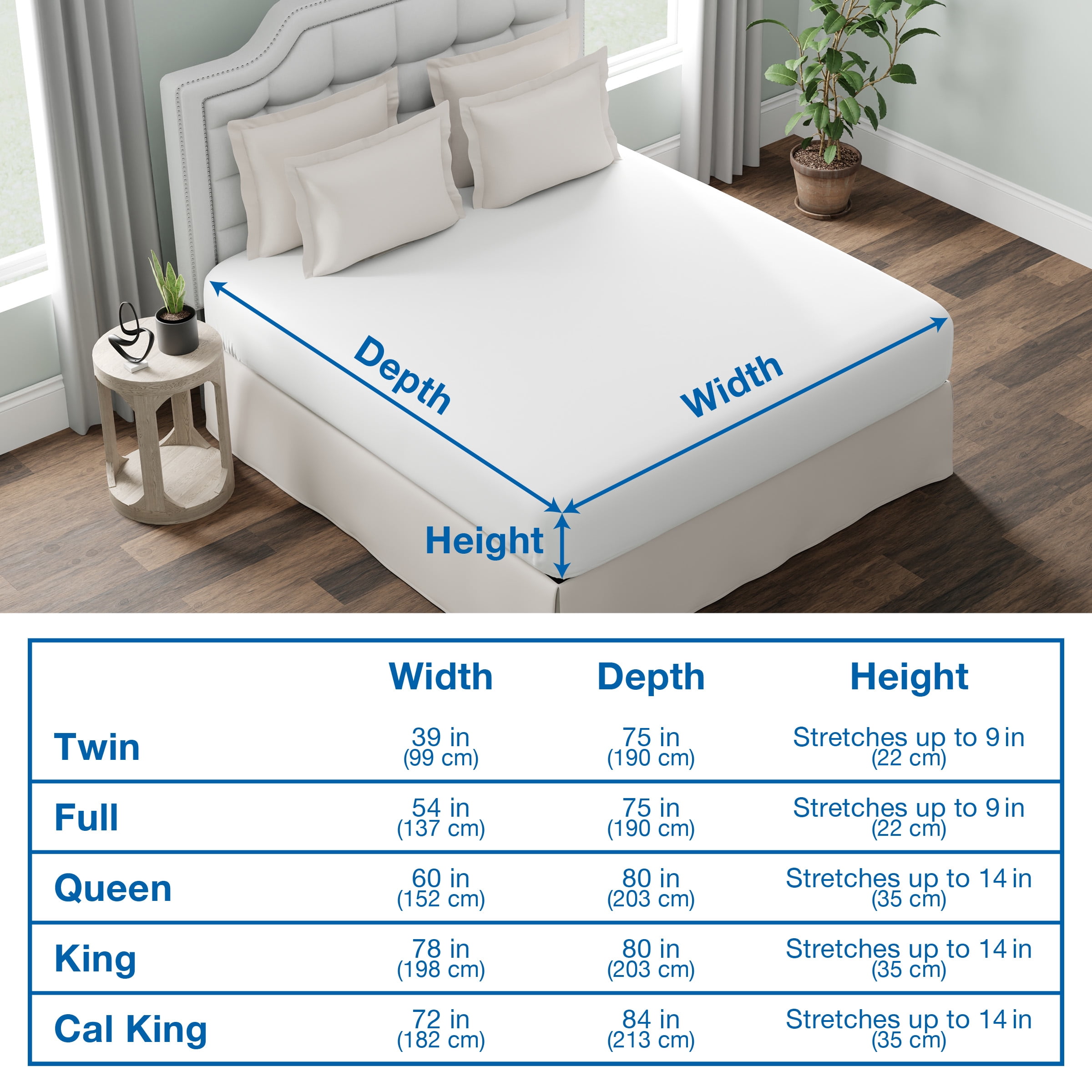 Fresh Ideas Fitted Vinyl Mattress Protector, Waterproof, Hypoallergenic, 14" Pockets, Queen