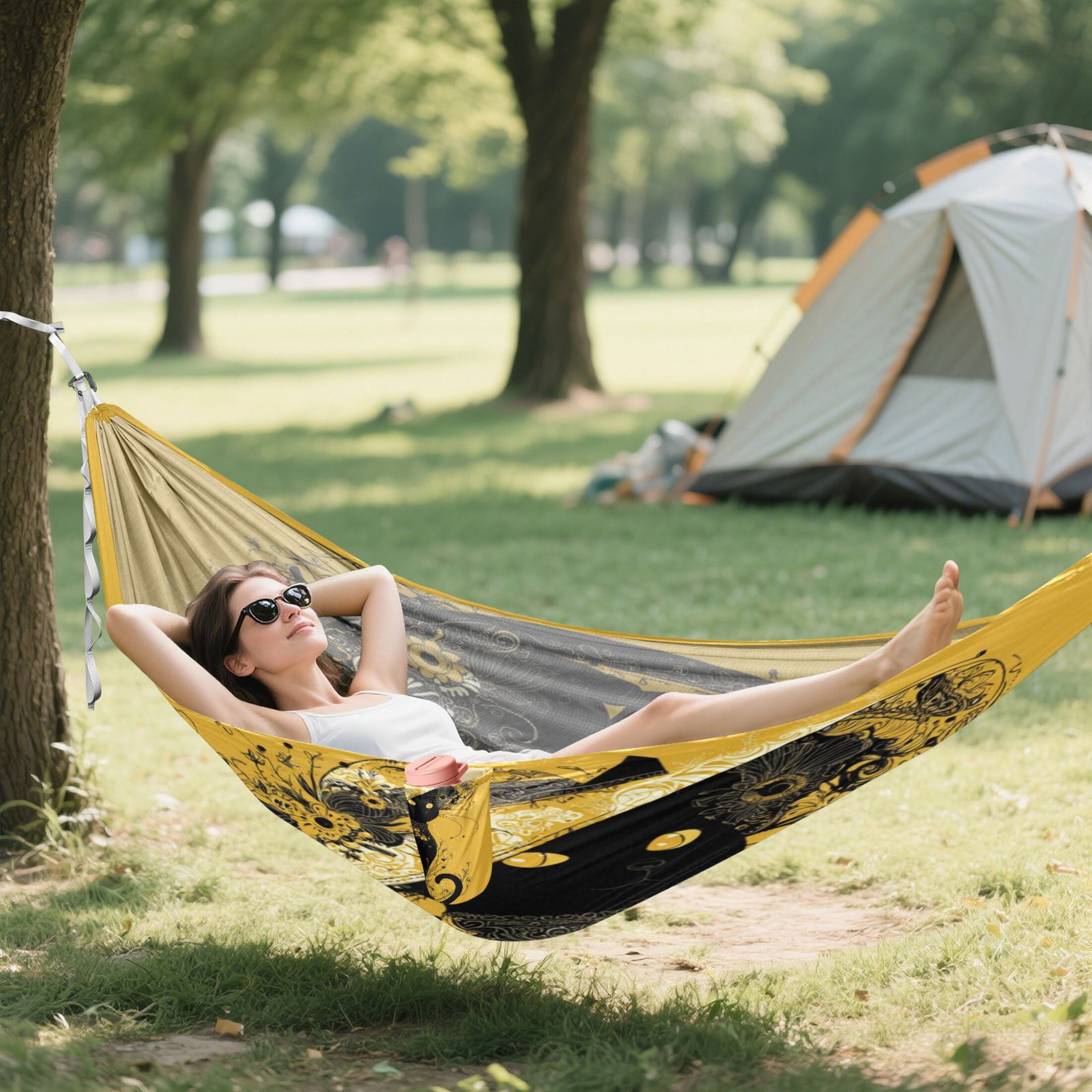 Hanging Hammock Portable Travel Camping For Outdooor Beach Camping Hiking Black Cat