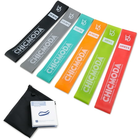 Sync Fitness Band Exercise Resistance Loop Bands - Set of 6, CHICMODA 100% Premium Natural Latex Workout Bands Fitness Equipment with Carry Bag for Legs Butt Arms Yoga Pilates Physical Therapy - 12