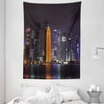 thumbnail image 1 of Urban Tapestry, Qatar Middle East Town with Luminous Skyscraper at Night Arabic View, Wall Hanging for Bedroom Living Room Dorm Decor, 60W X 80L Inches, Charcoal Grey Purple Orange, by Ambesonne, 1 of 2