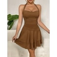 thumbnail image 4 of Women'S Halter Ruffle Hem Mini Dress Ruched Waist Corset Short Party Dresses Brown S, 4 of 10