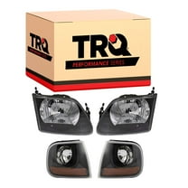 TRQ Performance Headlights & Corner Light Set Black for Ford Truck Expedition HLA71026