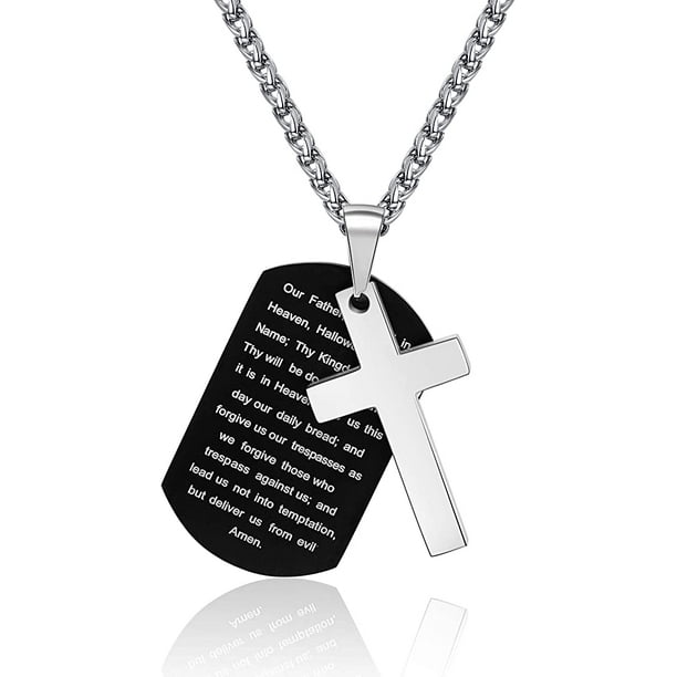 Dog Tag Cross Necklace for Men Boys Stainless Steel Dog Tag Pendant