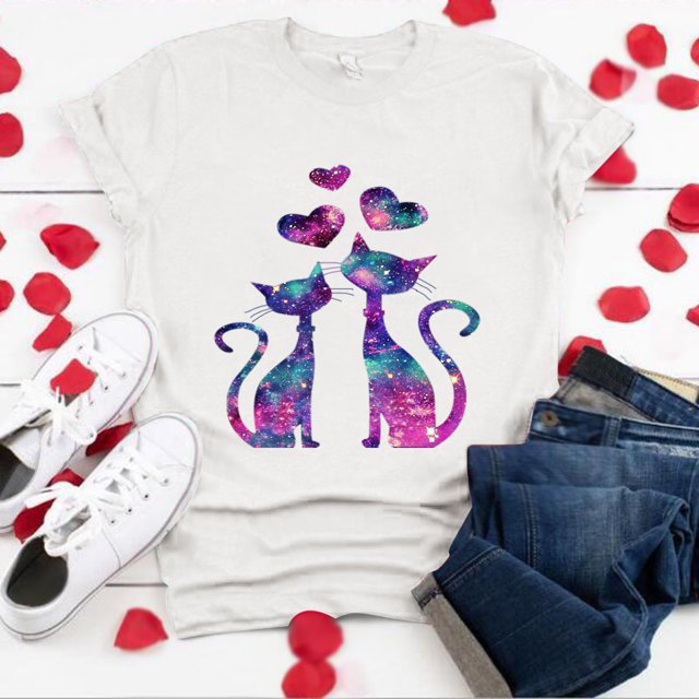 Pntutb Camiseta con estampado de gato y cuello redondo para el día de San Valentín para adulto Pntutb Pntutb-5424