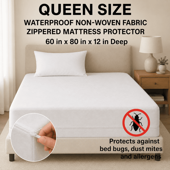 Dependable Industries Zippered Non-Woven Fabric Full Mattress Encasement, Queen - Waterproof