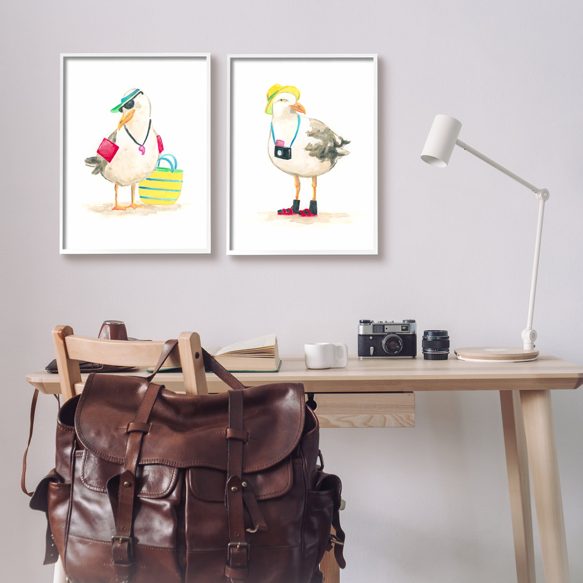 Stupell Industries Sea Bird Tourists Animals & Insects Painting White Framed Art Print Wall Art, 16 x 20