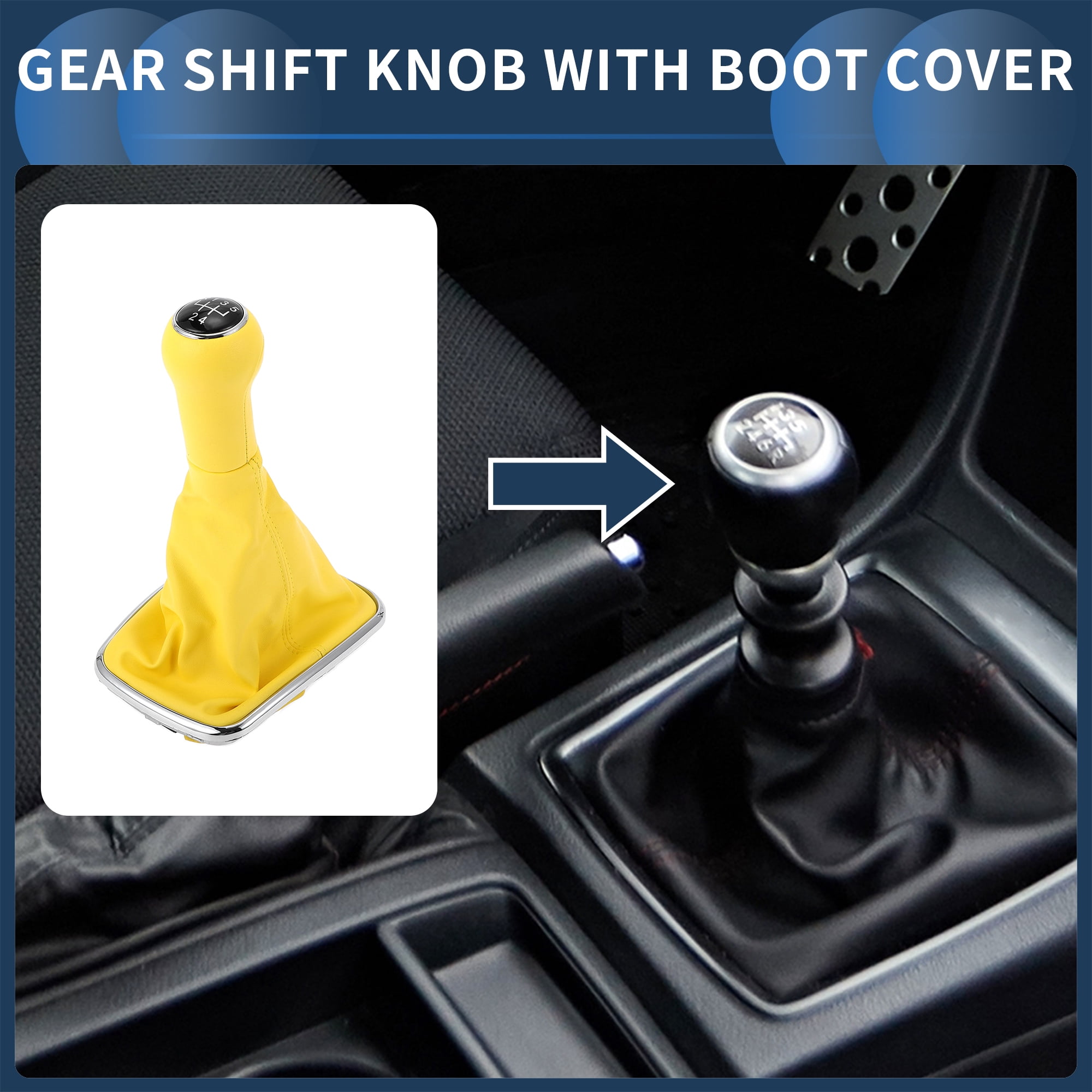 Unique Bargains 5 Speed Gear Shifter Knob with Cover, Gearbox Stick Shifter Lever Knob for Volkswagen Bora Golf MK4 1998-2007 Plastic Faux Leather Yellow Black, 1 Pc