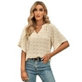 thumbnail image 3 of Uniexcosm Women's Blouse Short-Sleeve Summer Tops V-Neck Hairball T-Shirt, 3 of 9
