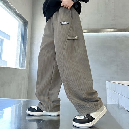 HOMADLES Boys Joggers Pants Stretch Elastic Waist Straight Leg Pants Boys Open Bottom Pants Khaki 7-8 T