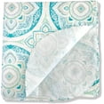 thumbnail image 3 of Floral Medallion Flannel Back Vinyl Tablecloth: Colorful Teal Mint Cream Summer Fun Tablecloth for Easy Clean for Cookout Picnics Home Kitchen Office Business (52" x 90" Inch), 3 of 3