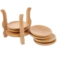 thumbnail image 4 of 1 Set Round Bamboo Coasters with Coaster Holder for Coffee Tea Table Use, 4 of 5
