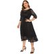 thumbnail image 3 of Vestido de noche de talla grande para mujer, falda de longitud media con encaje floral vintage, manga 2/3, vestido con bolsillo de encaje ahuecado (negro), 5XL, 3 of 5