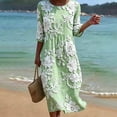 thumbnail image 2 of VBVC Women's and Women's Plus 3/4 Sleeve Midi Dress, Summer Casual Crew Neck Dress For Women, Ladies' Loose Fit Floral Dress with Pockets,Green,S-5XL, 2 of 7