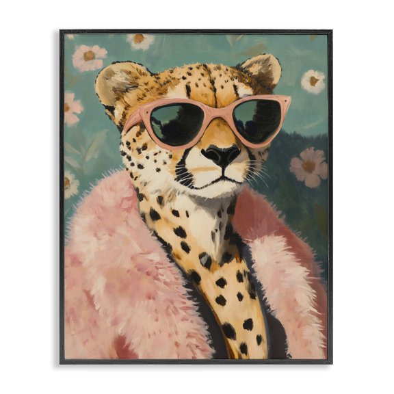 Stupell Industries Art Deco Glam Cheetah in Pink Fur Black Framed Giclee Art, 11 x 14, by The Prints Vibe