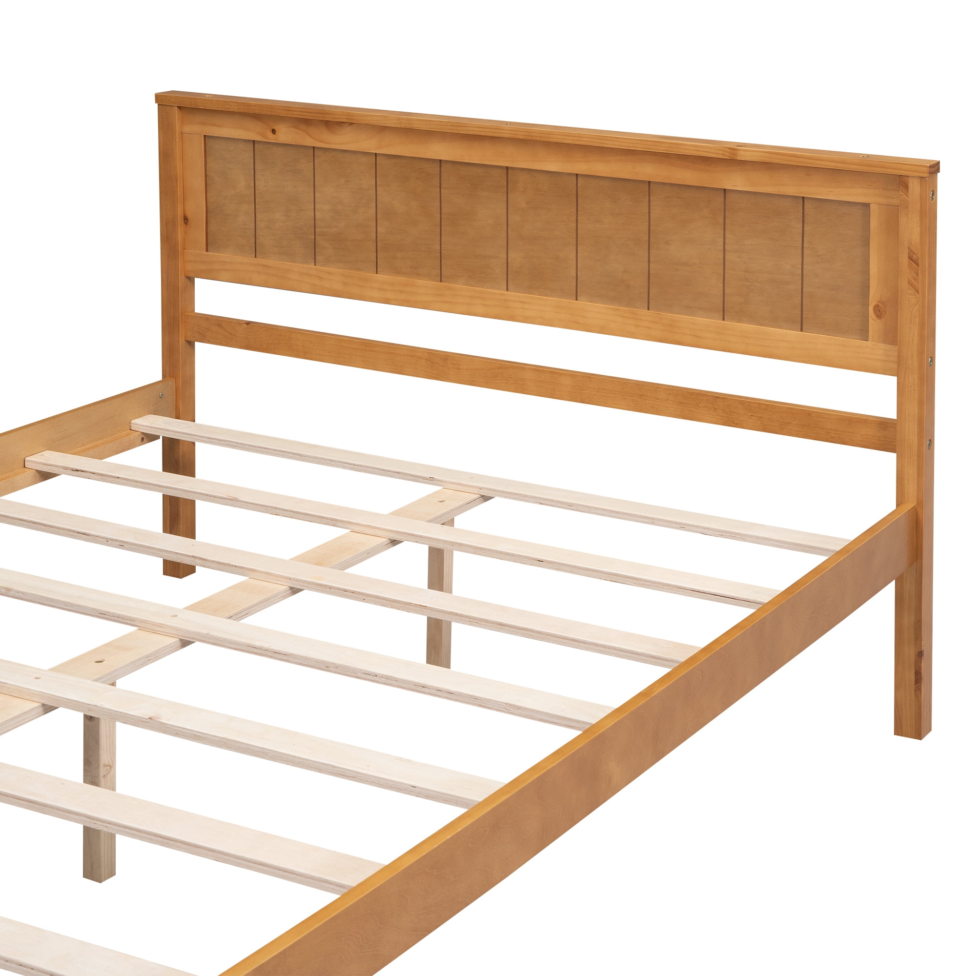 Leumius Full Size Platform Bed Frame with Headboard, Wood Slat Support, No Box Spring Needed for Bedroom Guest Room Oak