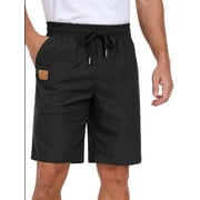 GIRUNS Men's Shorts Summer Beach Casual Elastic Waist Drawstring Shorts Black L