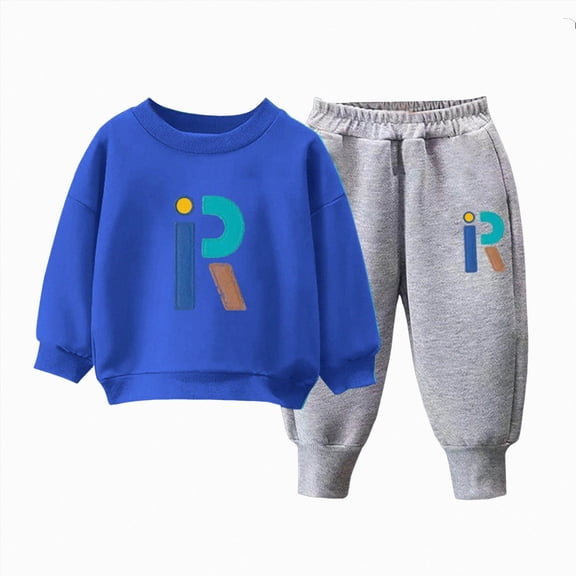 YDFCWXW Soft Cotton Sweatshirt and Jogger Pants Set for Boys 2-Piece Long Sleeve Casual Outfit Winter School Wear for Toddler Kids (Blue, 4-5 Years)