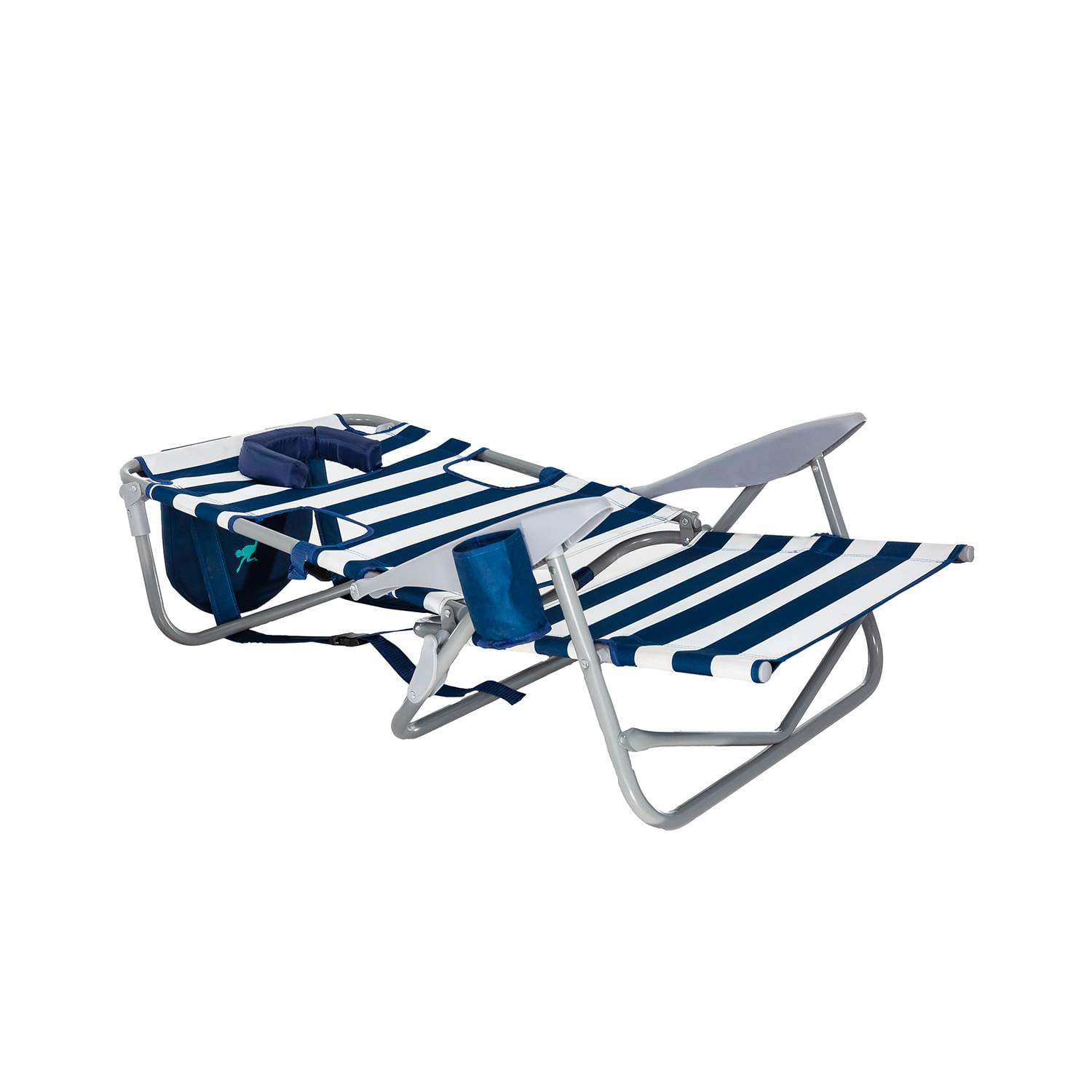 Striped Blue Ostrich On-Your-Back 5 Position Recline Beach Chair Open Box 
