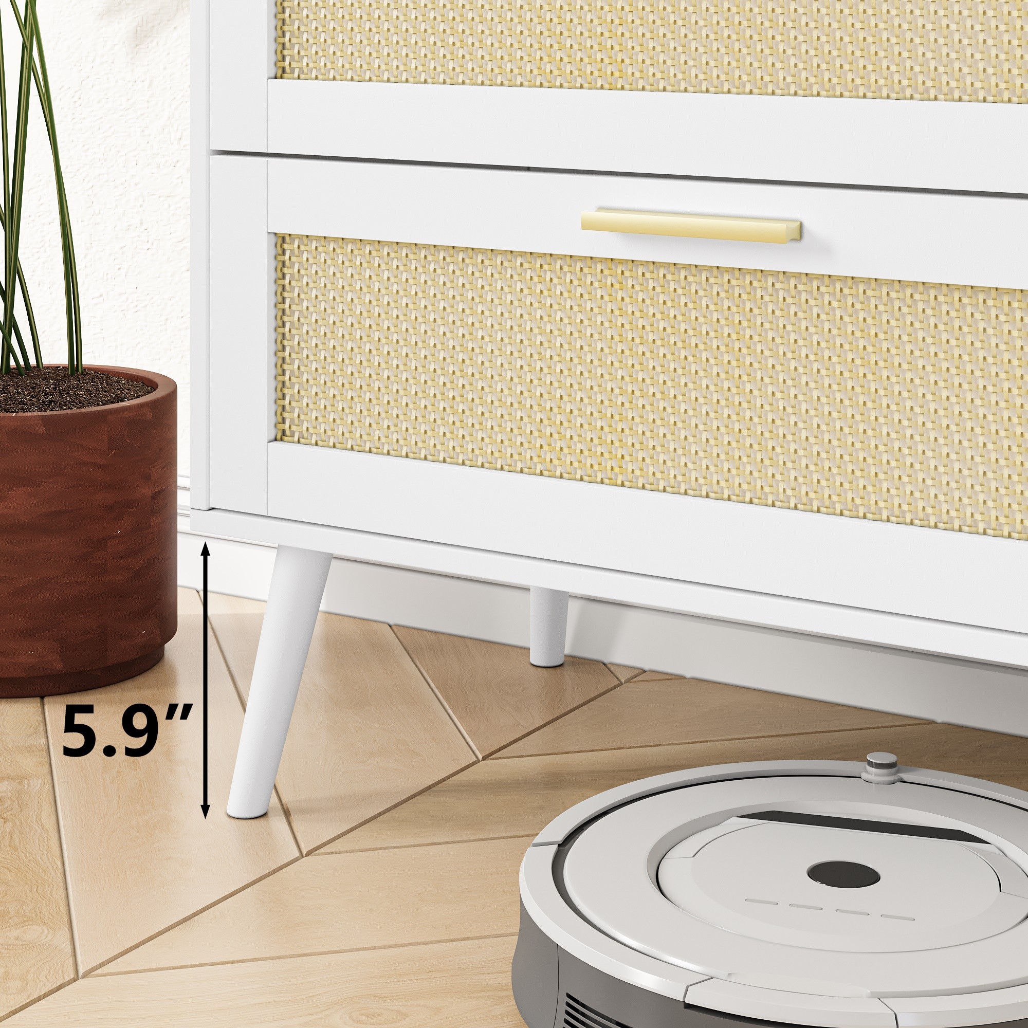 Finihen Rattan 6 Drawers Chest of Dressers, Modern 6 Drawer Dresser, Wide Chest of Drawers with wood Handles, Rattan Dresser Storage Cabinet, for Living Room, Bedroom, Hallway, White Finihen Rattan 6 Drawers Chest of Dressers, Modern 6 Drawer Dresser, Wide Chest of Drawers with wood Handles, Rattan Dresser Storage Cabinet, for Living Room, Bedroom, Hallway, White