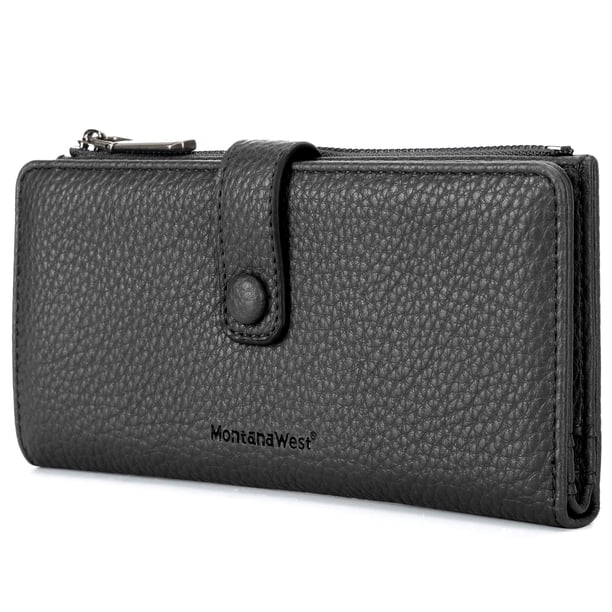 Cartera larga Montana West para mujer con bloqueo RFID y doble pliegue