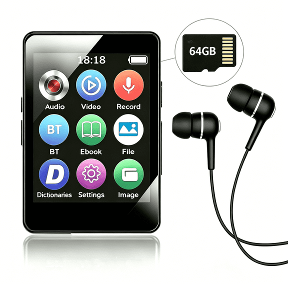 64GB MP3 Player Mini Digital Walkmen,Portable MP4 Bluetooth Stereo Speaker HiFi Music Player,Multifunction MP3 with Recording E-Book Alarm Clock Video Photo,Supports up to 128GB,Running,Walking