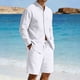 thumbnail image 4 of Ceisia Men's Casual Linen-Like Solid Color 2-Piece Outfit Stand Collar Long Sleeve Shirt and Drawstring Shorts Set Gift, 4 of 9