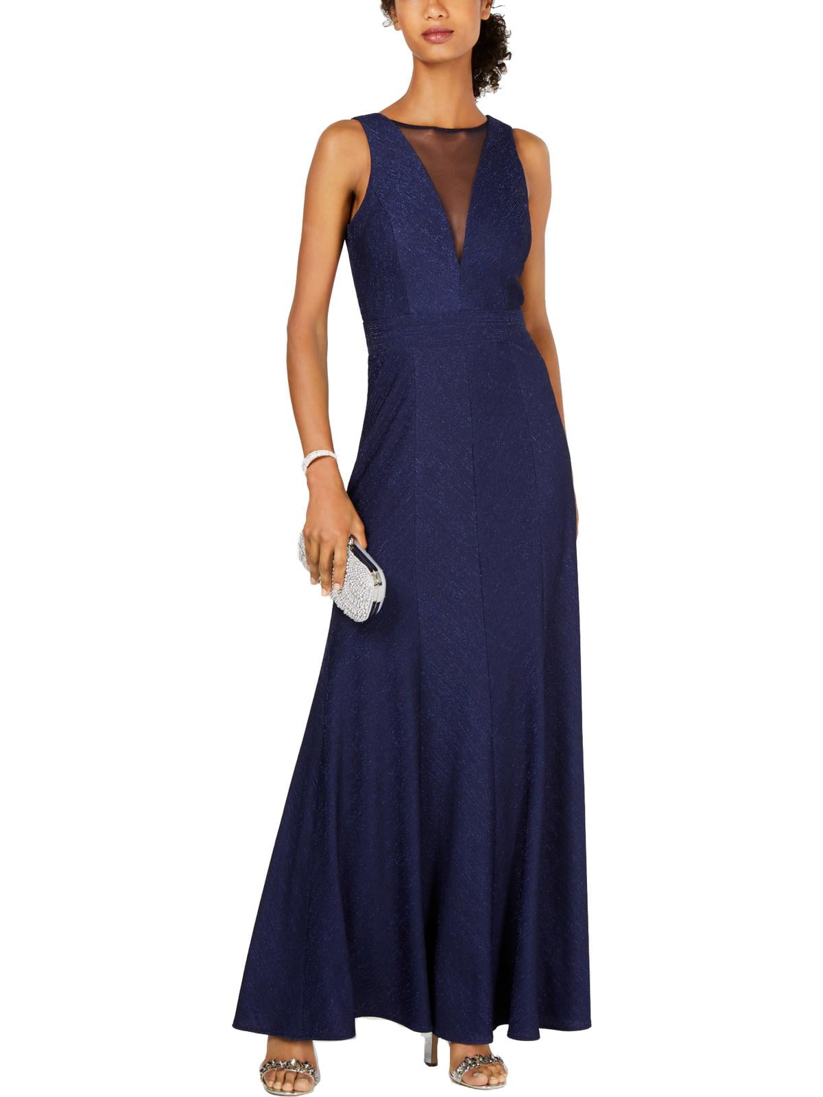 Photo 1 of Nightway Womens Petites Metallic Ribbed Evening Dress size 8p NAVY