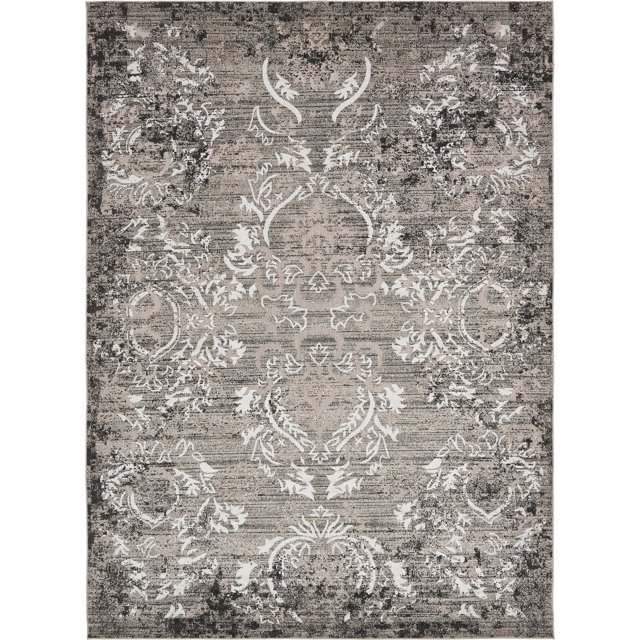 Unique Loom Botanical Collection Vintage Floral Transitional Indoor and Outdoor Flatweave Area Rug, 9 x 12 Feet, Light Gray/Black