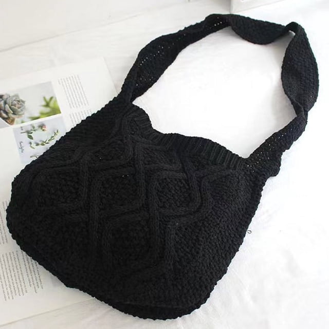 Xiao Hua Bolso de hombro tejido para mujer, bolso de mano y neceser, elegante bolso de playa de verano, 38 x 2 x 30 cm (negro).