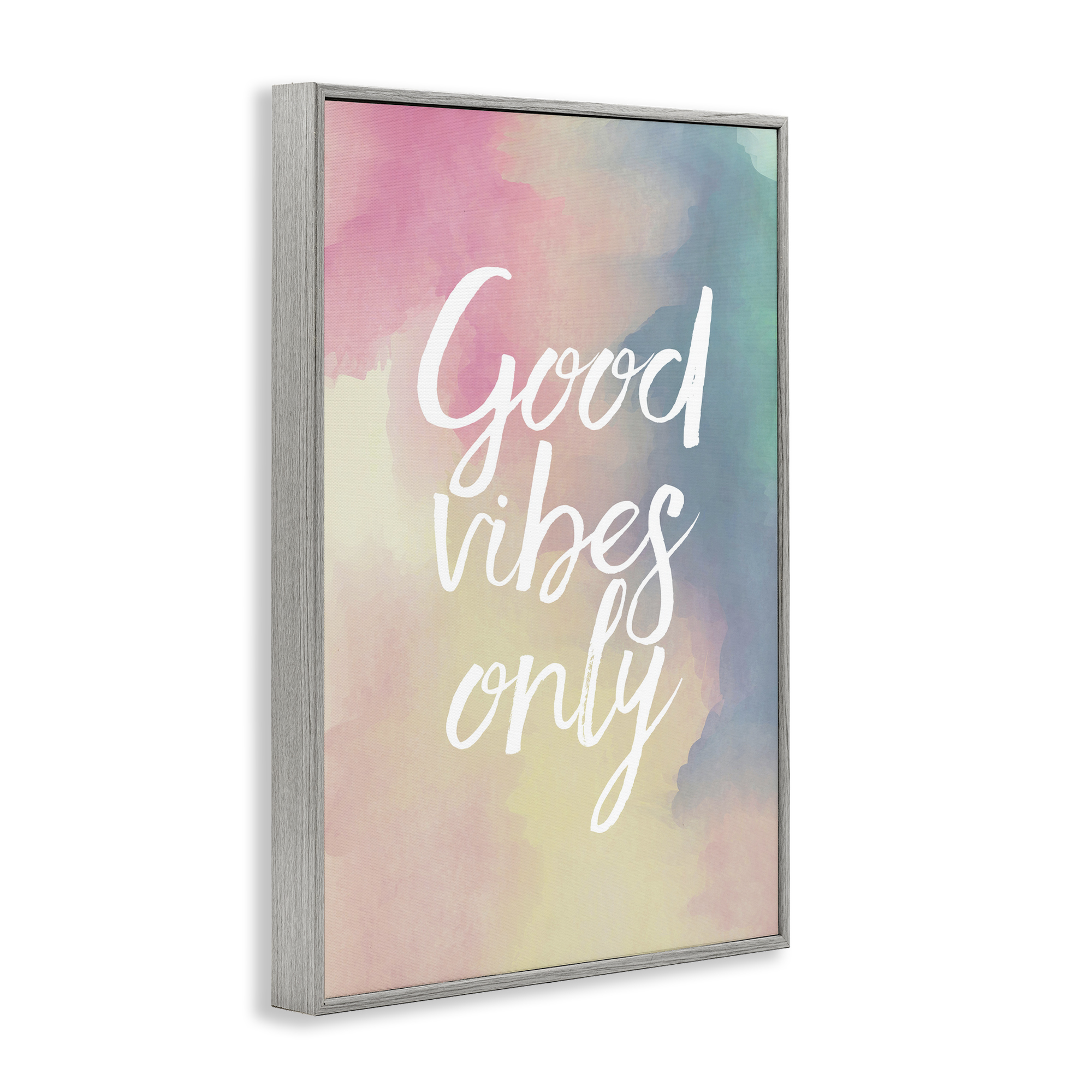 Stupell Industries Good Vibes Only Ombre Typography Painting Gray Framed Art Print Wall Art, 12 x 18